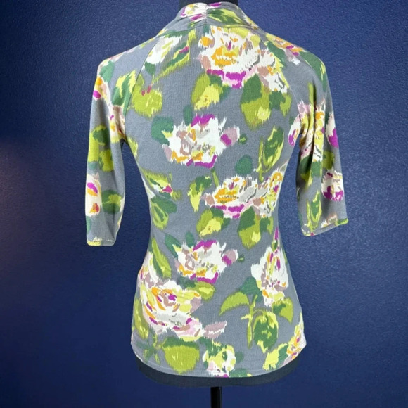 Anthropologie Tiny Floral Motif Fitted Knit Top, Size Extra Small - Picture 4 of 9